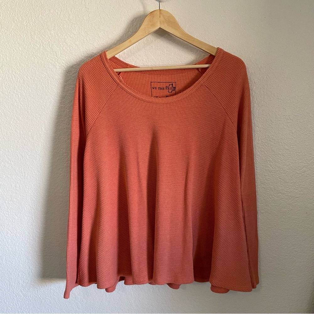 We The Free Thermal Waffle Knit Long Sleeve Salmon Pink Loose Fit Top Medium